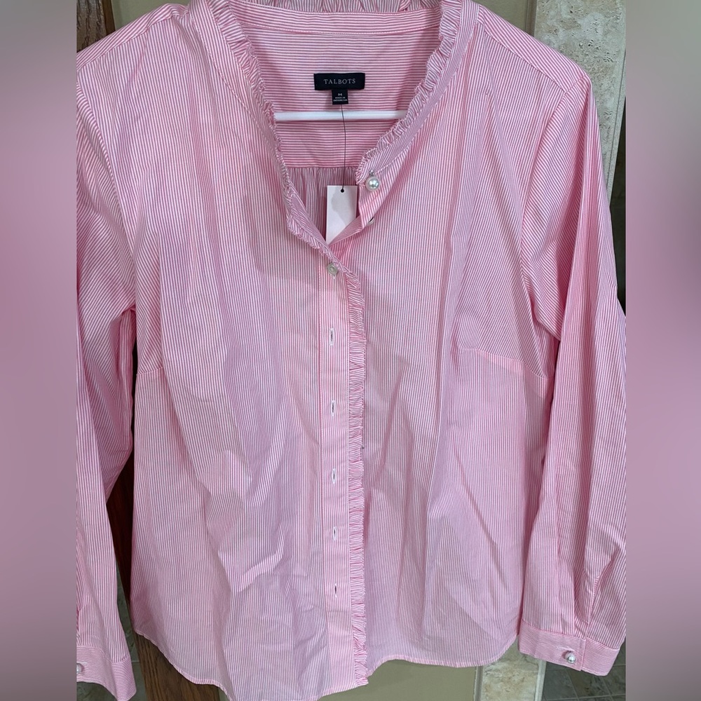 Talbots | Tops | Pinkwhite Seersucker Button Down Shirt | Poshmark